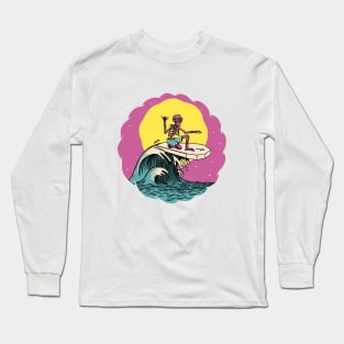 Skeleton Surfer Summer Vibes Beach Lifestyle Long Sleeve T-Shirt